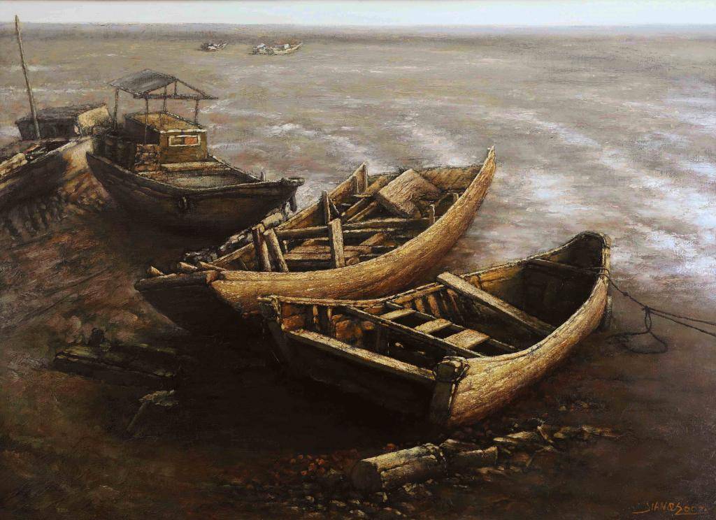 油画《夕阳落潮》60 x 80cm 作者:熊建奇